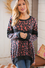 Load image into Gallery viewer, Berry Waffle Knit Chevron Leopard Print Pullover
