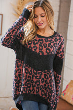 Load image into Gallery viewer, Berry Waffle Knit Chevron Leopard Print Pullover
