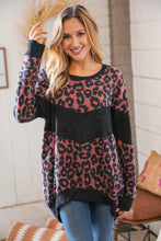 Load image into Gallery viewer, Berry Waffle Knit Chevron Leopard Print Pullover
