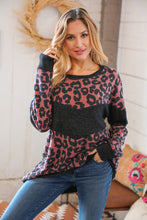 Load image into Gallery viewer, Berry Waffle Knit Chevron Leopard Print Pullover
