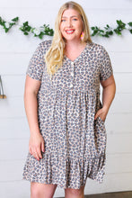 Load image into Gallery viewer, Taupe Leopard Button Down Babydoll Dress
