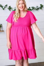 Load image into Gallery viewer, Fuchsia Smock Fit &amp; Flare Flutter Sleeve Dress
