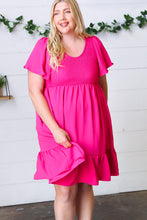 Load image into Gallery viewer, Fuchsia Smock Fit &amp; Flare Flutter Sleeve Dress
