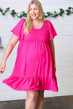 Load image into Gallery viewer, Fuchsia Smock Fit &amp; Flare Flutter Sleeve Dress
