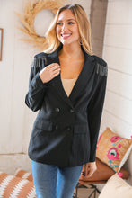 Load image into Gallery viewer, Black Tassel Fringe Shoulder Button Down Blazer
