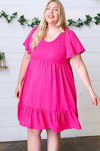 Load image into Gallery viewer, Fuchsia Smock Fit &amp; Flare Flutter Sleeve Dress
