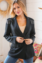 Load image into Gallery viewer, Black Tassel Fringe Shoulder Button Down Blazer
