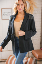 Load image into Gallery viewer, Black Tassel Fringe Shoulder Button Down Blazer
