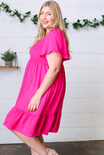 Load image into Gallery viewer, Fuchsia Smock Fit &amp; Flare Flutter Sleeve Dress
