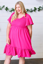 Load image into Gallery viewer, Fuchsia Smock Fit &amp; Flare Flutter Sleeve Dress
