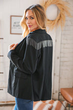 Load image into Gallery viewer, Black Tassel Fringe Shoulder Button Down Blazer
