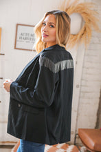 Load image into Gallery viewer, Black Tassel Fringe Shoulder Button Down Blazer
