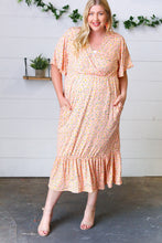 Load image into Gallery viewer, Peach Floral Surplice Elastic Waist Ruffle Maxi Dress
