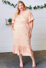 Load image into Gallery viewer, Peach Floral Surplice Elastic Waist Ruffle Maxi Dress
