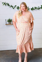 Load image into Gallery viewer, Peach Floral Surplice Elastic Waist Ruffle Maxi Dress
