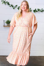 Load image into Gallery viewer, Peach Floral Surplice Elastic Waist Ruffle Maxi Dress
