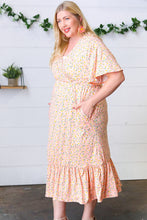 Load image into Gallery viewer, Peach Floral Surplice Elastic Waist Ruffle Maxi Dress
