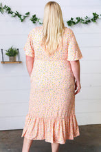 Load image into Gallery viewer, Peach Floral Surplice Elastic Waist Ruffle Maxi Dress
