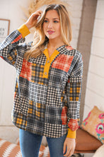 Load image into Gallery viewer, Plaid Patchwork Button Down Losse Fit Hoodie
