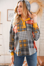 Load image into Gallery viewer, Plaid Patchwork Button Down Losse Fit Hoodie
