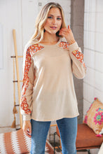 Load image into Gallery viewer, Beige Textured Two-Tone Leopard Print Color Block Pullover Top
