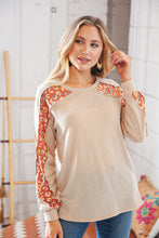 Load image into Gallery viewer, Beige Textured Two-Tone Leopard Print Color Block Pullover Top
