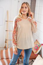 Load image into Gallery viewer, Beige Textured Two-Tone Leopard Print Color Block Pullover Top
