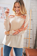 Load image into Gallery viewer, Beige Textured Two-Tone Leopard Print Color Block Pullover Top
