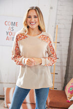 Load image into Gallery viewer, Beige Textured Two-Tone Leopard Print Color Block Pullover Top
