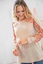 Load image into Gallery viewer, Beige Textured Two-Tone Leopard Print Color Block Pullover Top
