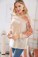 Load image into Gallery viewer, Beige Textured Two-Tone Leopard Print Color Block Pullover Top
