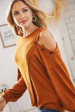 Load image into Gallery viewer, Camel Cold Shoulder Hacci Sweater Top
