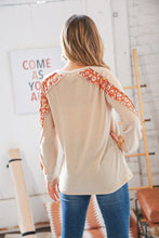 Load image into Gallery viewer, Beige Textured Two-Tone Leopard Print Color Block Pullover Top
