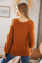Load image into Gallery viewer, Camel Cold Shoulder Hacci Sweater Top
