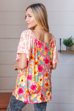 Load image into Gallery viewer, Coral Floral Flutter Sleeve Lace Square Neck Top
