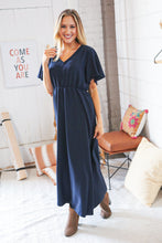 Load image into Gallery viewer, Navy Crepe High Waist Flutter Sleeve Woven Maxi Dress
