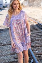 Load image into Gallery viewer, Lilac Floral Dotted Leopard Color Block Pocketed Dress
