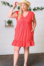 Load image into Gallery viewer, Cherry Red Ditzy Floral Babydoll Midi Dress
