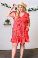 Load image into Gallery viewer, Cherry Red Ditzy Floral Babydoll Midi Dress
