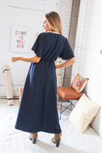 Load image into Gallery viewer, Navy Crepe High Waist Flutter Sleeve Woven Maxi Dress
