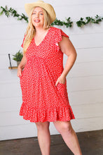 Load image into Gallery viewer, Cherry Red Ditzy Floral Babydoll Midi Dress
