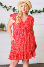 Load image into Gallery viewer, Cherry Red Ditzy Floral Babydoll Midi Dress
