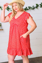 Load image into Gallery viewer, Cherry Red Ditzy Floral Babydoll Midi Dress
