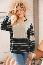 Load image into Gallery viewer, Black Stripe Color Block Henry Neck Top
