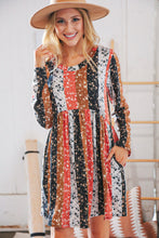 Load image into Gallery viewer, Rust/Black Floral Patchwork Long Sleeve Babydoll Dress
