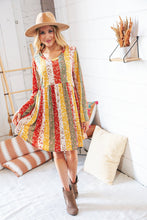 Load image into Gallery viewer, Yellow/Sage Floral Patchwork Long Sleeve Babydoll Dress
