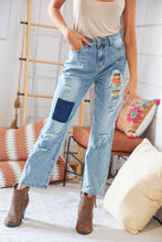 Load image into Gallery viewer, Cotton Washed High Waist Ripped Patchwork Straight Leg Jeans
