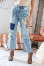 Load image into Gallery viewer, Cotton Washed High Waist Ripped Patchwork Straight Leg Jeans
