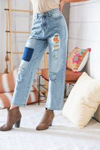 Load image into Gallery viewer, Cotton Washed High Waist Ripped Patchwork Straight Leg Jeans
