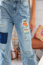 Load image into Gallery viewer, Cotton Washed High Waist Ripped Patchwork Straight Leg Jeans
